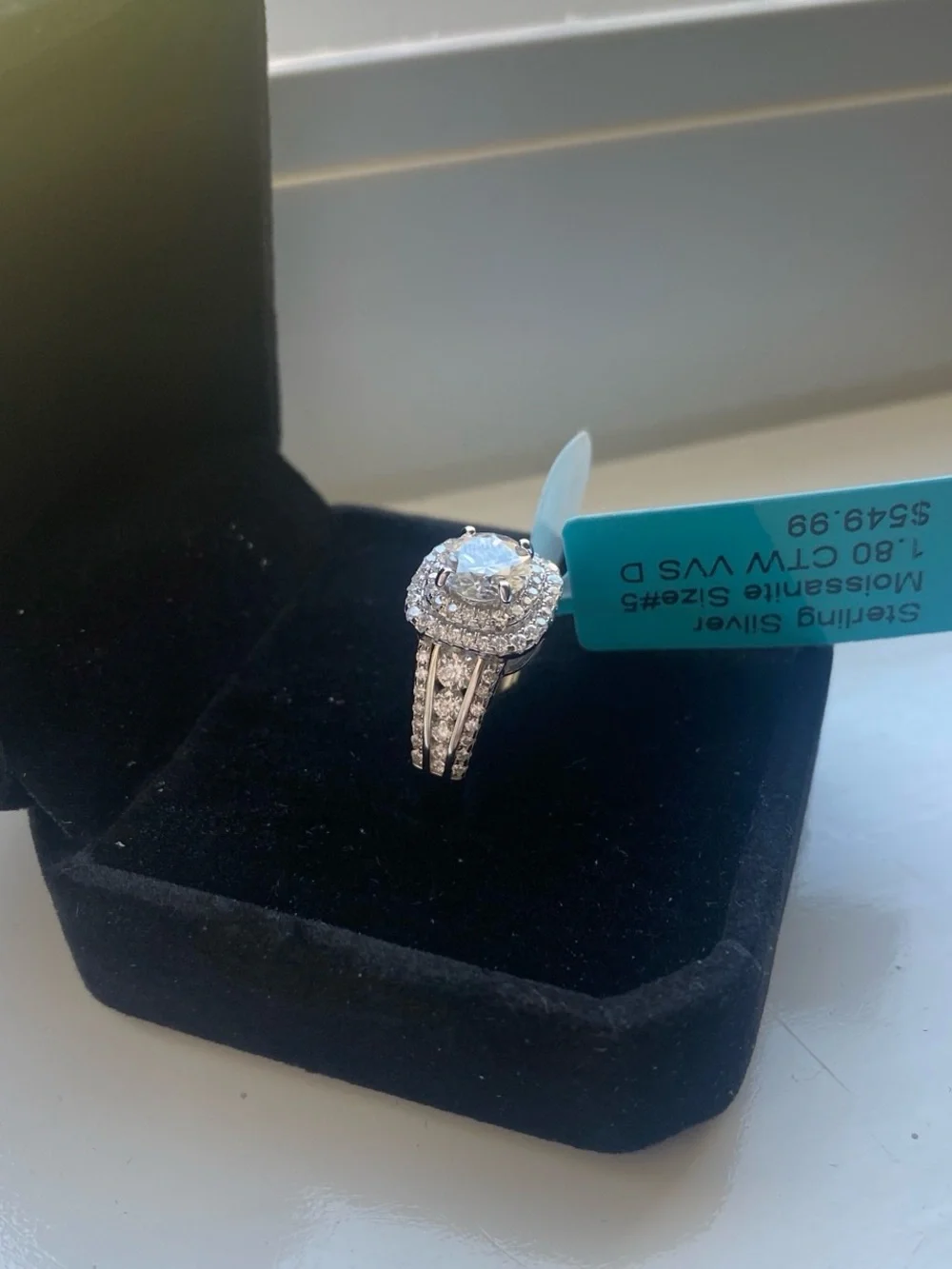 Silver Halo Round Cut Engagement Ring Size 5